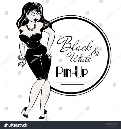 Black White Pinup Plus Size Sexy Vector De Stock Libre De Regalías