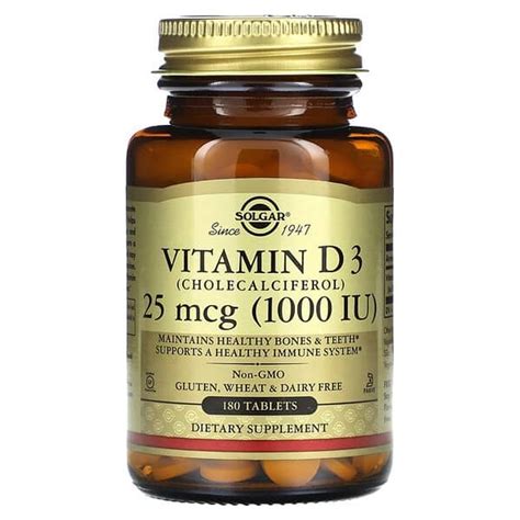 Solgar Vitamin D3 25 Mcg 1 000 Iu 180 Tablets