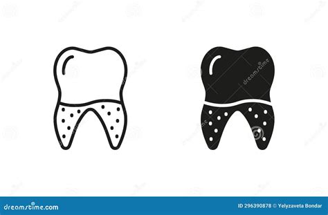 Dental Calculus Silhouette And Line Icons Set Defective Teeth Tartar