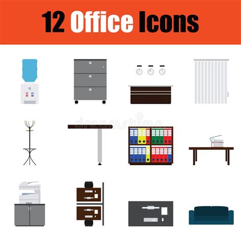 Sistema Del Icono De Los Muebles De Oficinas Ilustración del Vector