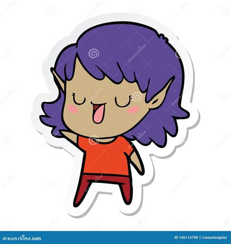 Sticker Of A Cartoon Elf Girl Stock Vector Illustration Of Drawn