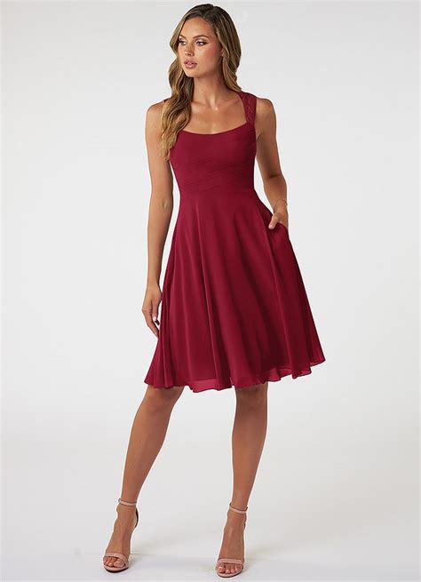 Burgundy Knee Length Bridesmaid Dresses Azazie