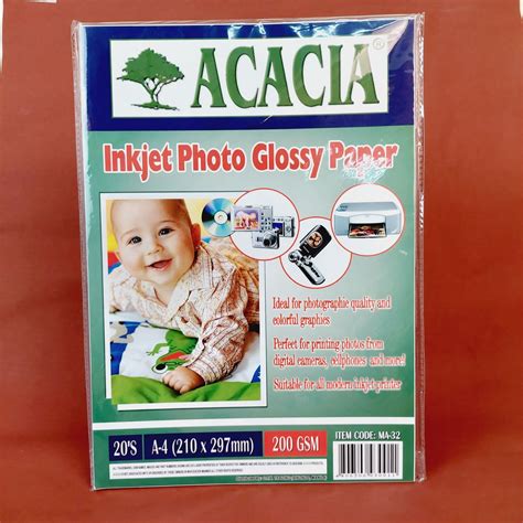 Photo Paper Acacia Inkjet Photo Glossy Paper A4 200 Gsm 20 Sheets