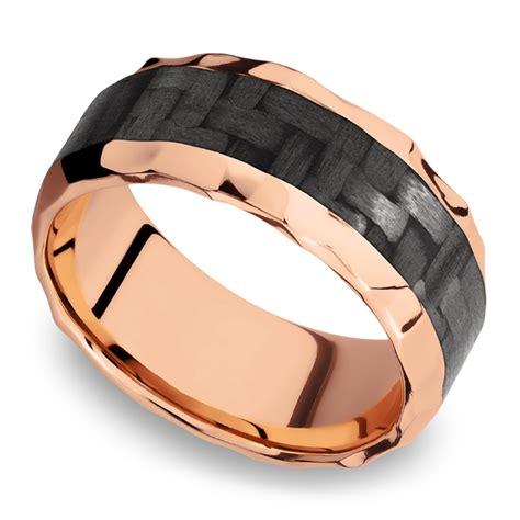 Beveled Carbon Fiber Inlay Men S Wedding Ring In K Rose Gold Mm