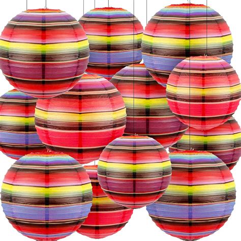 24 Pcs Mexican Serape Paper Lanterns Colorfully Serape Paper Lanterns