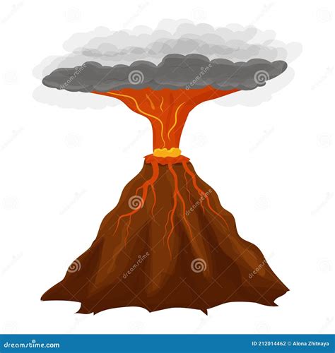 Erupción Del Volcán En Estilo De Dibujos Animados Aislado En Fondo