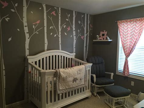 Baby Girl Nursery Pink Grey And White Elephant And Bird Theme With