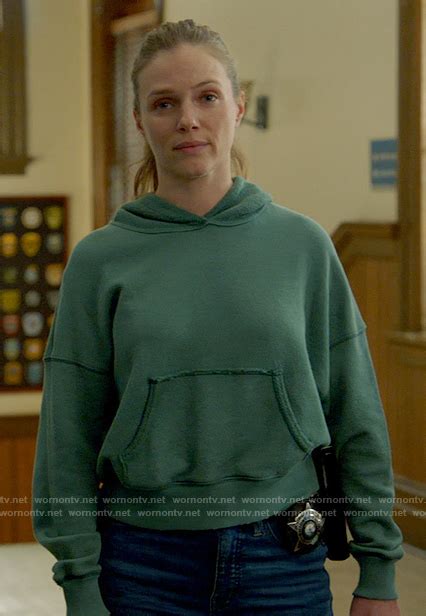 Wornontv Hailey’s Teal Green Hoodie On Chicago Pd Tracy Spiridakos Clothes And Wardrobe From Tv