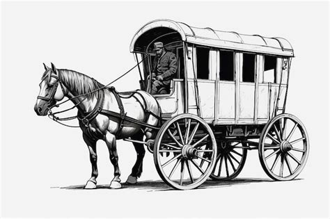 Premium Photo | A drawing of a wagon with a horse drawn on it generative ai