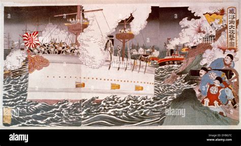 Sino Japanese War 1894 5 Japanese Battleship Bombarding Chinese Shore