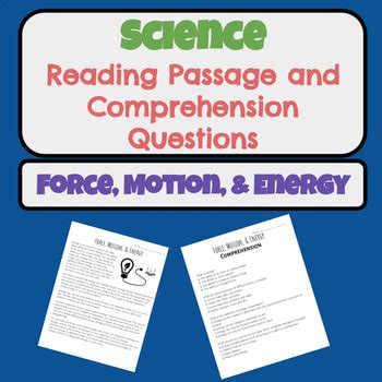 Science Force Motion Energy Reading Passage And Comprehension