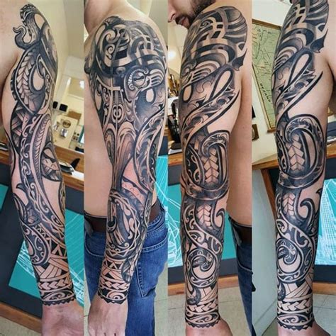 Tribal Octopus Sleeve Tattoo