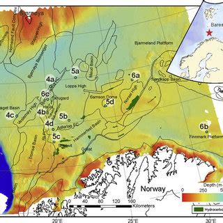 General Bathymetric Map Of Sw Barents Sea With Major Basins And