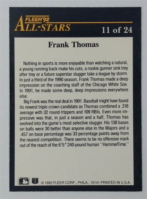 Fleer All Stars Frank Thomas White Sox Hof Ebay