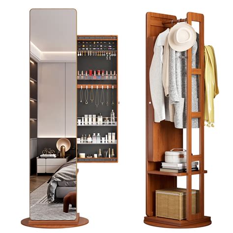 Lvsomt Swivel Full Length Mirror Jewelry Cabinet Armoire Standing