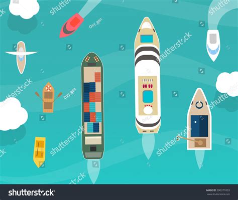 Water Carriage And Maritime Transport Icons Set Top View In Flat