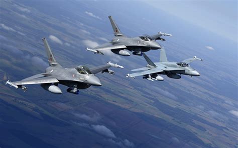 Three Gray Jet Fighters General Dynamics F 16 Fighting Falcon