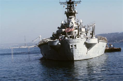 A Stern View Of The Battleship Uss Missouri Bb 63 In Port During An Around The World Shakedown