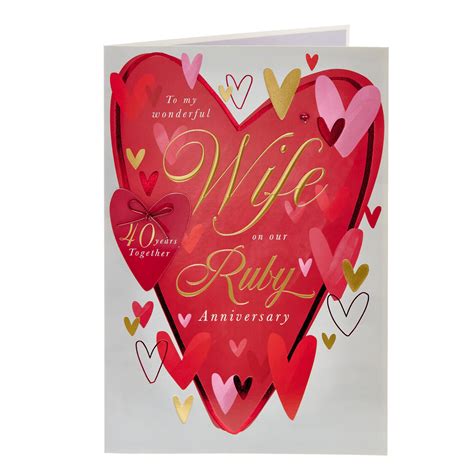 Buy Wife Big Heart Ruby 40th Wedding Anniversary Card For Gbp 1 99