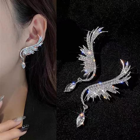 Pair Personalized Wing Shaped Ear Cuff Stud Earrings Way Design