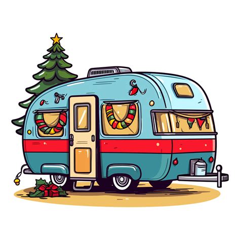 Christmas Camper With Christmas Tree And Christmas Lights Christmas