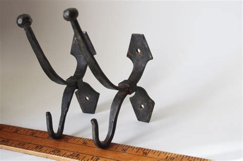 Pair Of Vintage Forged Iron Coat Hooks Wall Mount Hangers Rustic