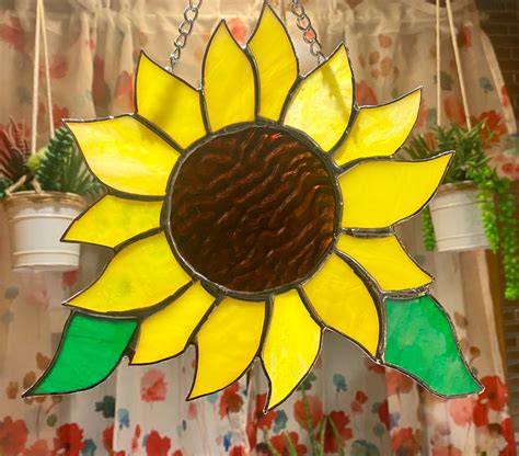 Sunflower Stained Glass Suncatcher Etsy