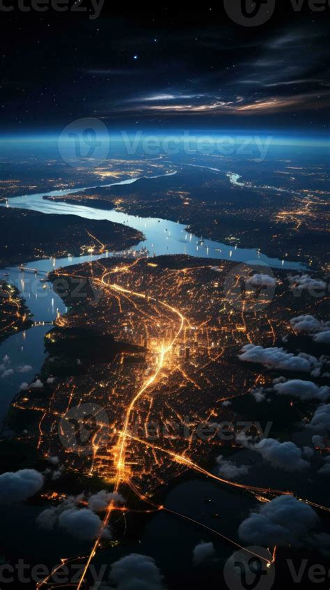 City Lights at Night A Satellite View of Earth AI Generated 29982669 ...