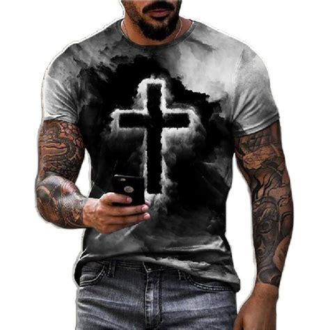 Neue Mode Pers Nlichkeit M Nner T Shirt Christian Kreuz Muster 3D