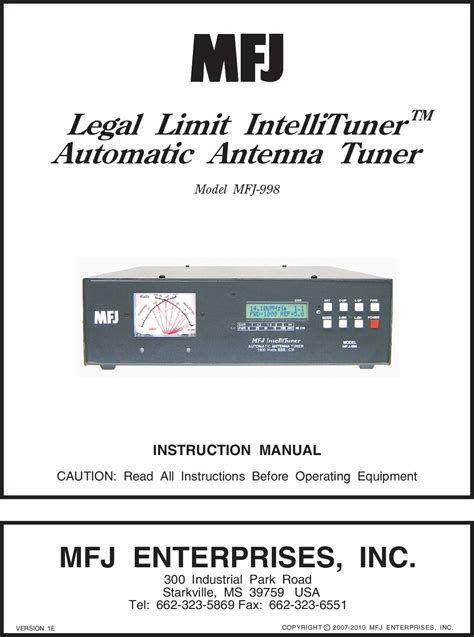 MFJ 998 Manual 1E Automatic Antenna Tuner