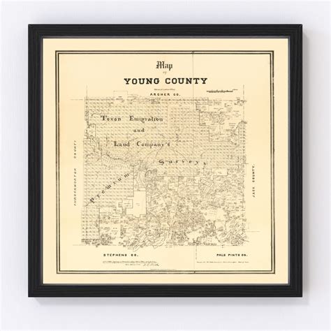 Young County Texas Map 1879 Old Map of Young County Texas Art Vintage ...