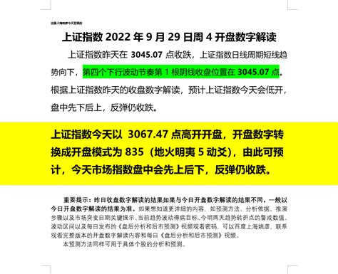 上证指数2022年9月29日周4开盘数字解读上海姚彦新浪博客