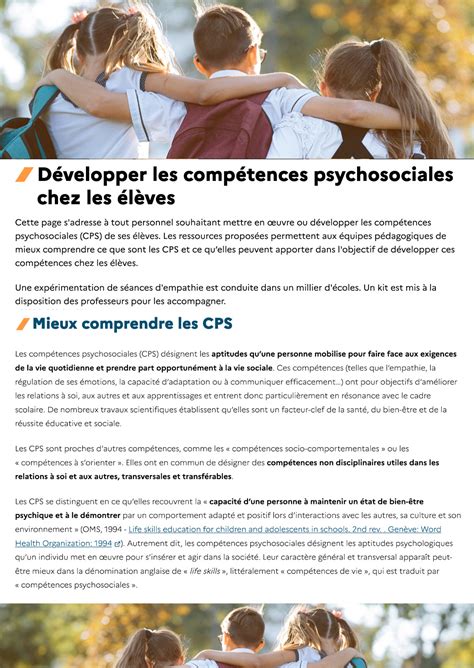 D Velopper Les Comp Tences Psychosociales Chez Les L Ves