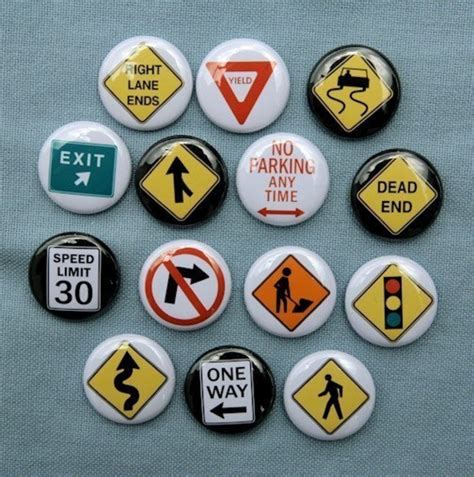 Traffic Road Signs 2 Set Of 14 Buttons Pinbacks Badges 1 Etsy