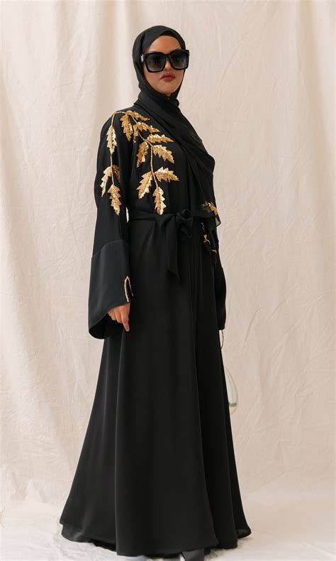 Gold Leaf Hand Embellished Open Abaya