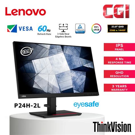 Lenovo ThinkVision 23 8 P24h 2L QHD IPS HDMI Display Port USB C