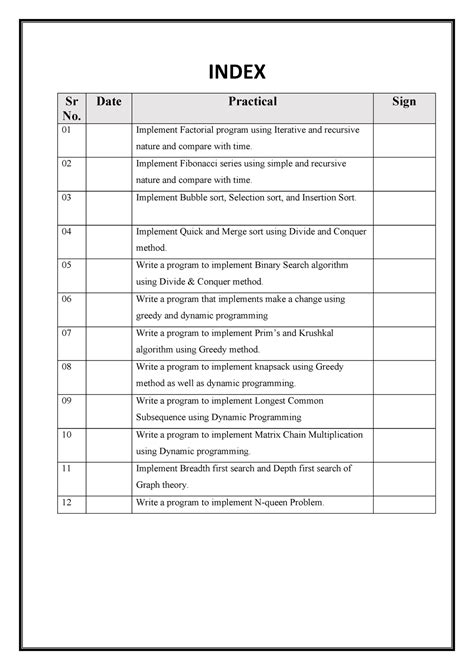 Index This Is Assignment Index Sr No Date Practical Sign 01