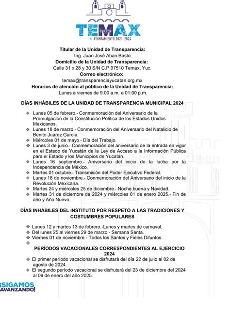 UNIDAD DE TRANSPARENCIA H Ayuntamiento De Temax 2024 2027