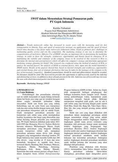 Swot Dalam Menentukan Strategi Pemasaran Pada Pt Gojek Indonesia