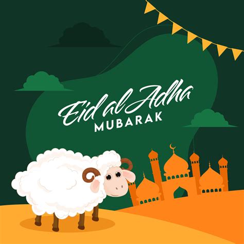 Eid Al Adha Mubarak Fuente Con Dibujos Animados Oveja Mezquita Y