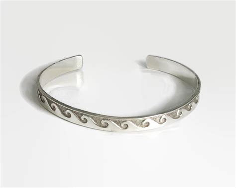 Sterling Silver Cuff Bracelet With Wave Pattern Opening At Etsy