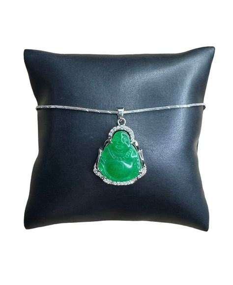 Silver Jade Buddha Necklace Green Buddha Pendant Necklace Buddah