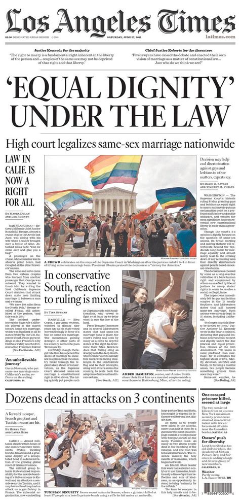 Los Angeles Times Todays Front Pages Newseum Equality Marriage