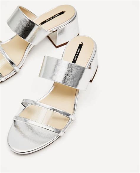 Image 7 Of Silver Toned Mid Heel Sandals From Zara Mid Heel Sandals Shoes Trending Sandals