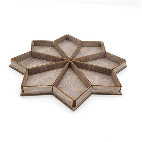 Laser Cut Wooden Octahedron Serving Tray With Sections Free Vector Cdr