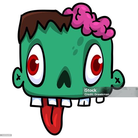 Kartun Kepala Zombie Marah Ilustrasi Vektor Halloween Dari Erangan ...