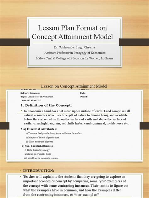 Lesson Plan Format On Concept Attainment Model | PDF | Hypothesis | Concept