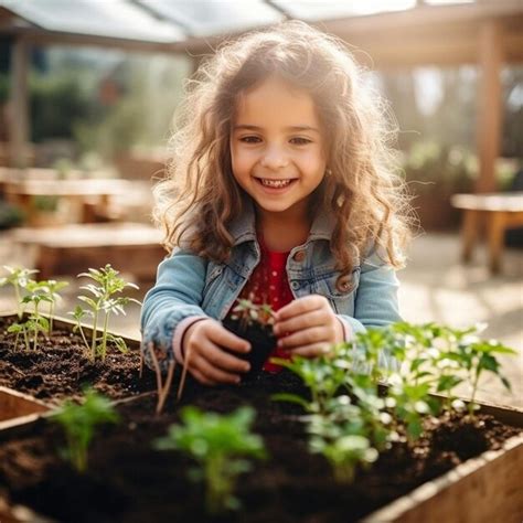 Una Ni A Peque A Est Sonriendo Y Sosteniendo Una Planta En Sus Manos