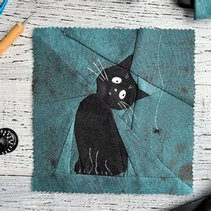 Black Cat Quilt Block Pattern - Halloween Cat Spider Quilt Block Pdf - Etsy