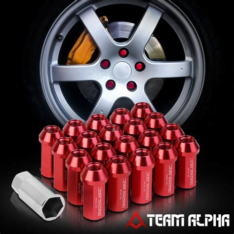 20x 12mmx1 5 FLATTOP CAPPED Red Aluminum 50mm Tuner Wheel Rim Lug Nut W